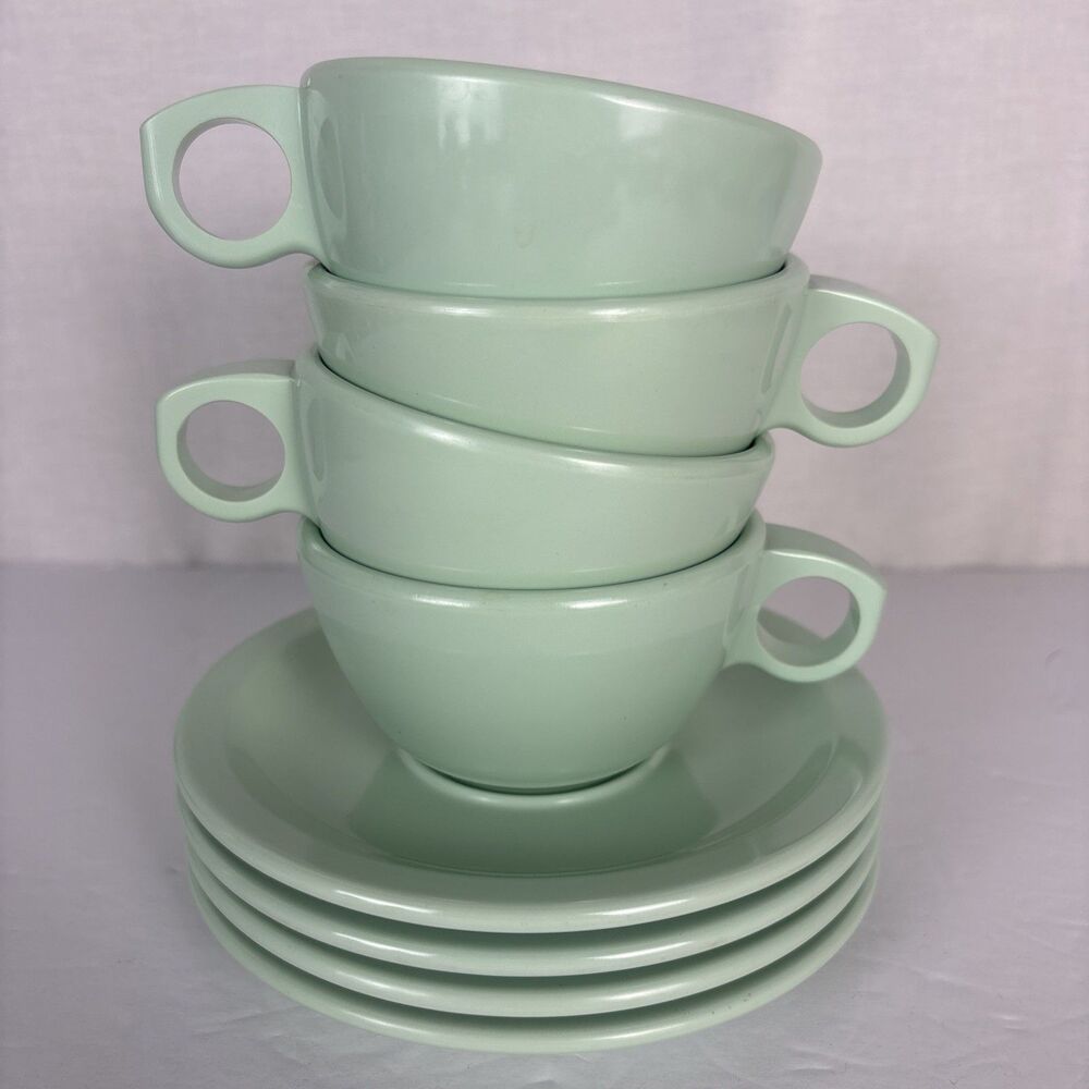 Dallas Ware Melamine Cup and Saucers Set of 4 Mint Green